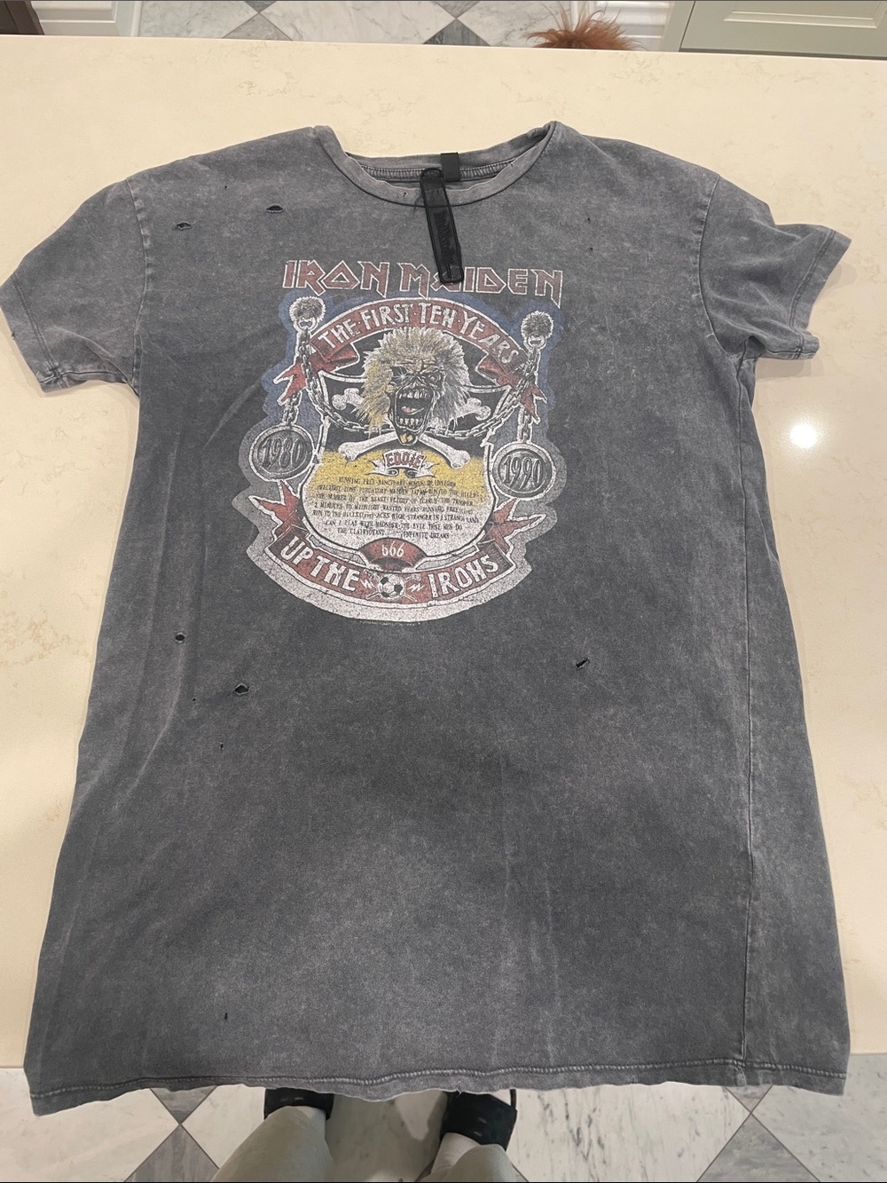 Iron Maiden Distressed Black Graphic Tee size US 2
